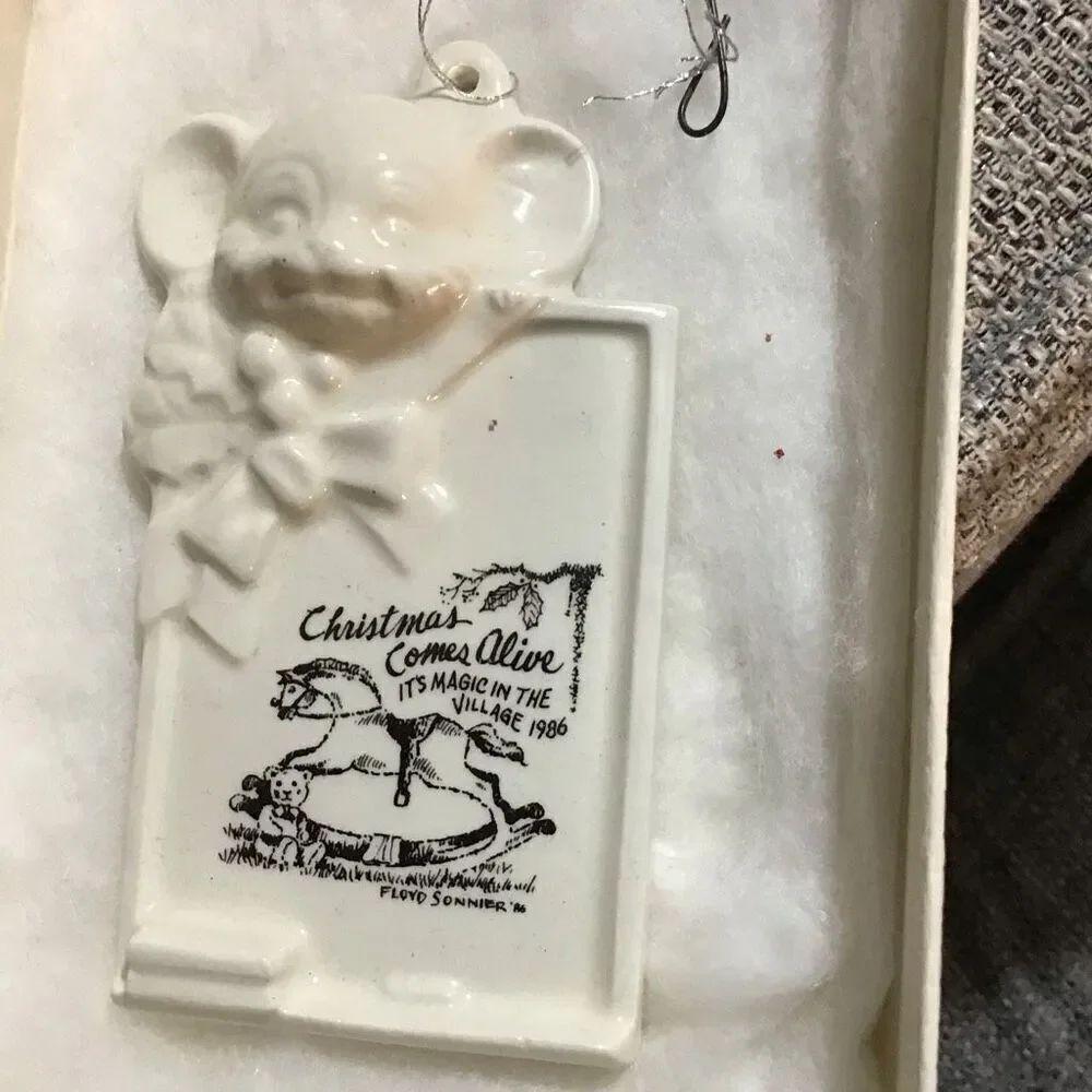Floyd Sonnier magic, village, rocking horse ornament, 1986